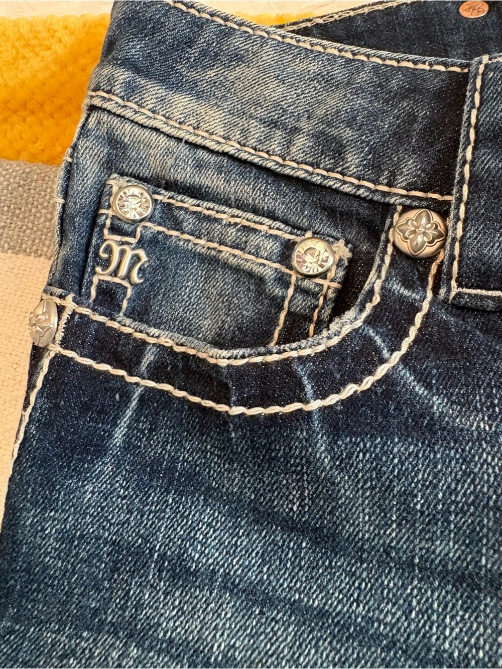 Miss Me Dark Blue Embroidered Waistband Jeans